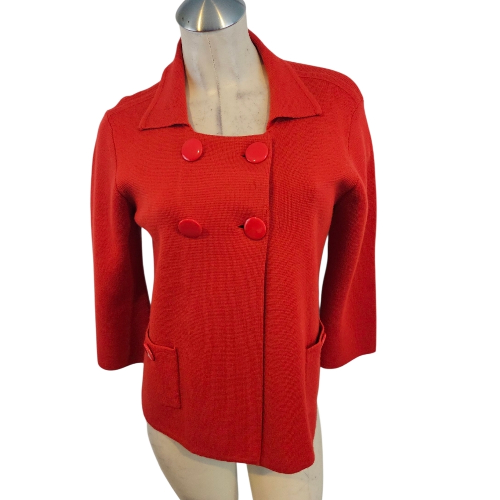 Style & Co Size M Red Double-Breasted Knit Blazwe Jacket Cardigan Wool Blend